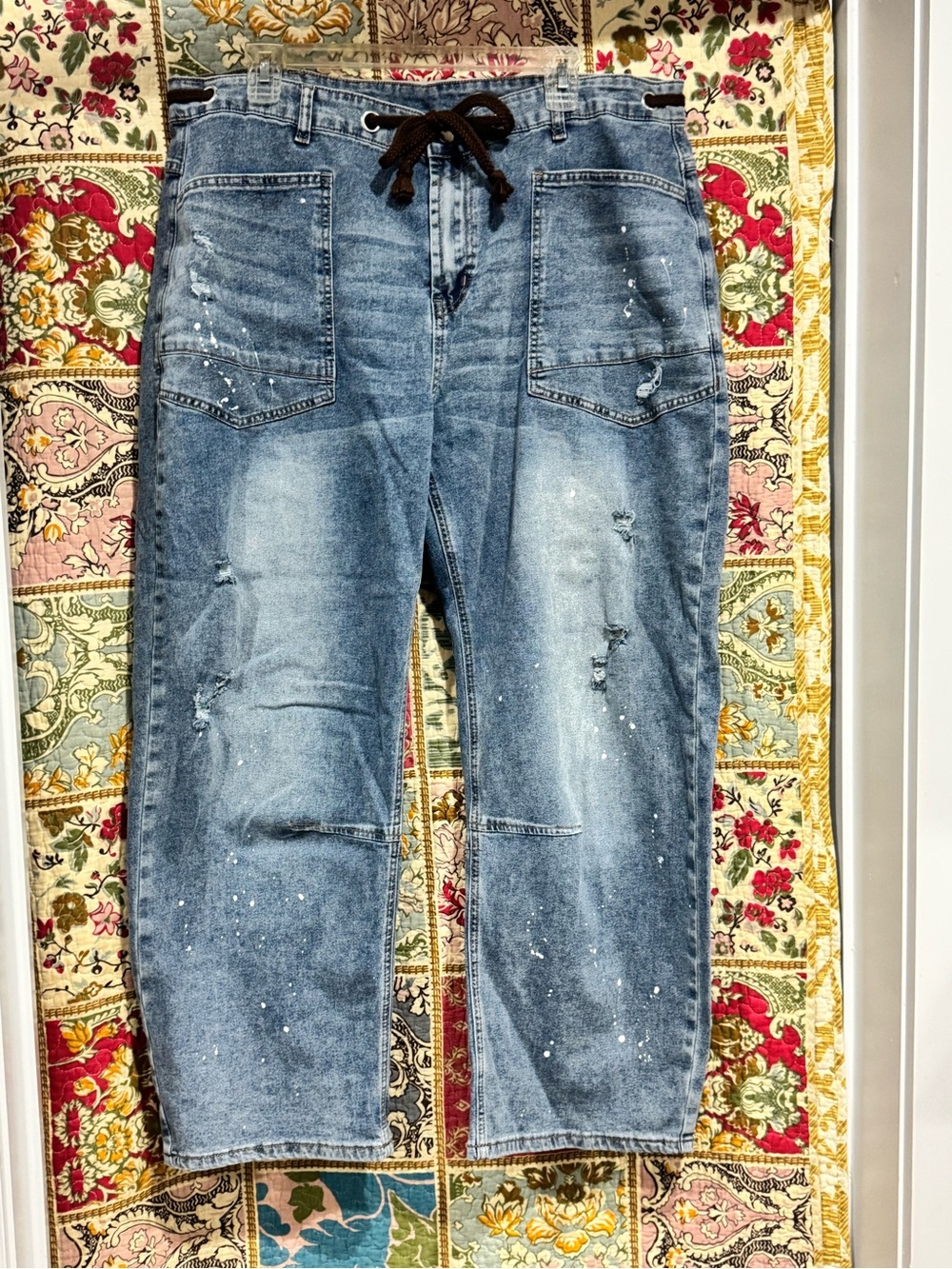Women’s Distressed Blue Denim Barrel Jeans